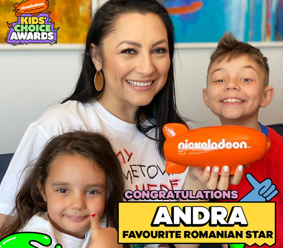 (P) Andra, preferata publicului sub 18 ani din România! Este prima artistă din România câştigătoare la gala Nickelodeon Kids Choice Awards