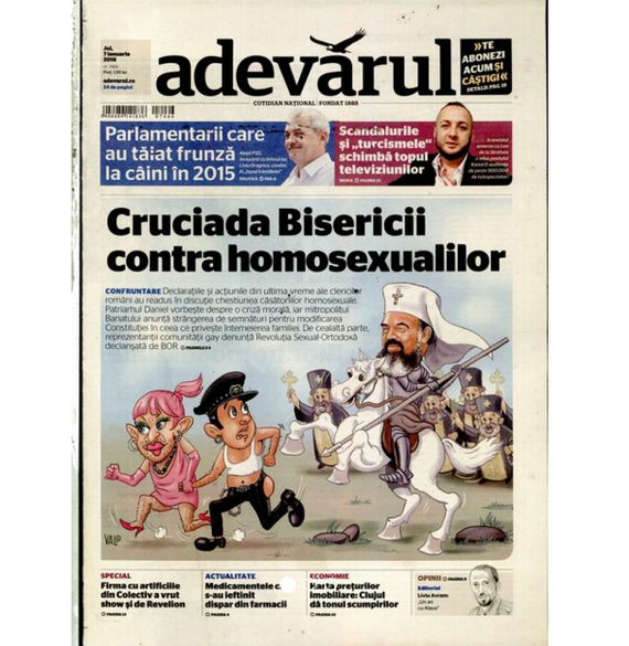 PRESA DE AZI. Adevărul: „Cruciada Bisericii contra homosexualilor"