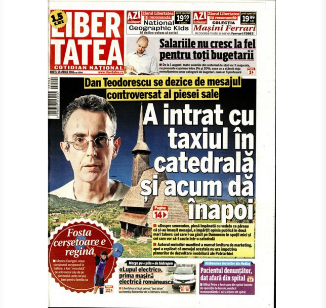 Libertatea, titlu dur la adresa lui Dan Teodorescu: "A intrat cu taxiul în catedrală şi acum dă înapoi"