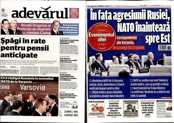 PRESA DE AZI. România la Summitul NATO, deschidere în două ziare. Plus „Şpăgi în rate pentru pensii anticipate”