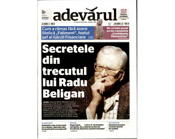 PRESA DE AZI. Principalele ziare au deschis ediţiile de azi cu omagii aduse actorului Radu Beligan