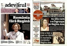 PRESA DE AZI. Trecerea în nefiinţă a Reginei Ana, pe prima pagină a ziarelor de azi. Adevărul: „România fără Regină”