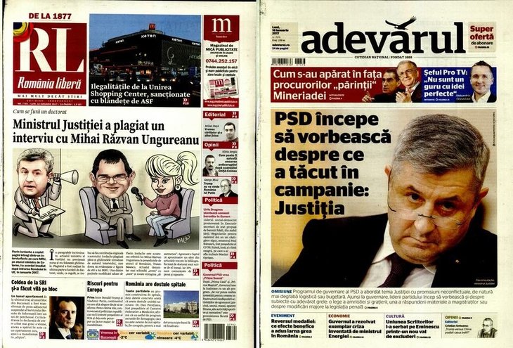 PRESA DE AZI. Justiţia şi Serviciile, pe primele pagini ale ziarelor. Adevărul: PSD începe să vorbească despre ce a tăcut în campanie: Justiţia
