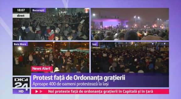 FOTO. Protestele, pe aproape toate posturile TV. Romania TV:  „Protestul iohanniştilor pentru dărâmarea Guvernului PSD”