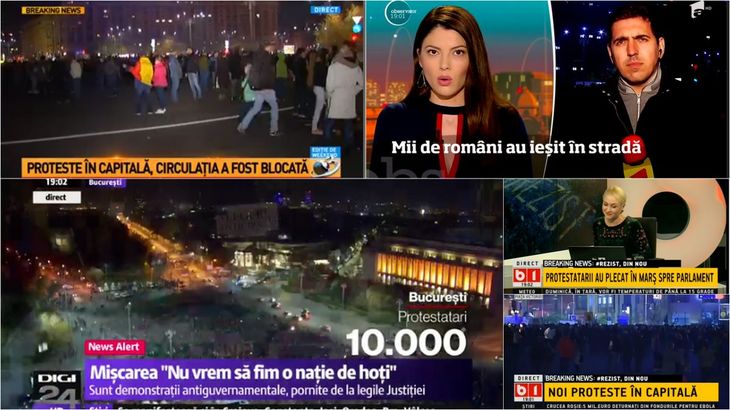 Protestele pe TV. Ora 19.00. Pe toate posturile de ştiri. Mai puţin România TV, care trata pensiile