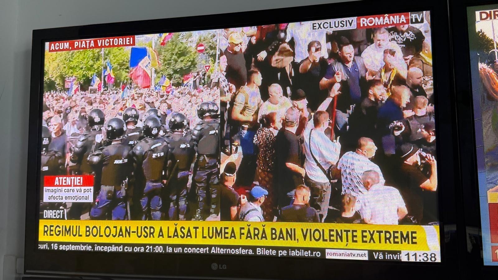 BURTIERE. Ciocnirile din Piaţa Victoriei pe posturile de ştiri. România TV, atac la Bolojan şi USR, nimic despre infiltraţii la violenţe. Cum au dat Digi24 şi Antena 3