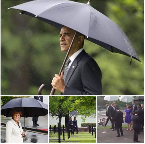 Under my umbrella. Ponta întreabă, românii comentează: Cine-i ţine umbrela lui Iohannis, Obama şi Merkel?