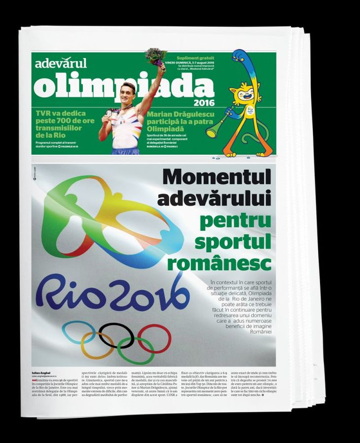Weekend Adevărul apare mâine cu un supliment pentru Olimpiada de la Rio