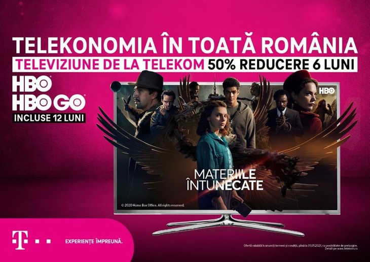 COMUNICAT. 50% reducere plus HBO şi HBO GO incluse un an, în abonamentul Telekom. Conceptul: „Telekonomie - Tai doar costurile, nu şi beneficiile”