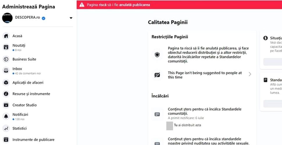 COMUNICAT. DESCOPERA.ro a fost restricţionat pe nedrept de Facebook din cauza unor postări pe subiecte de istorie