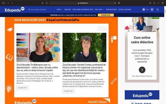 COMUNICAT. edupedu.ro şi World Vision România celebrează Ziua Educaţiei 2021 #AşaCumTrebuieSăFie”