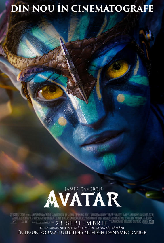 COMUNICAT. Filmul „AVATAR”  regizat de James Cameron revine în cinematografe în format 4K HDR. Data exactă