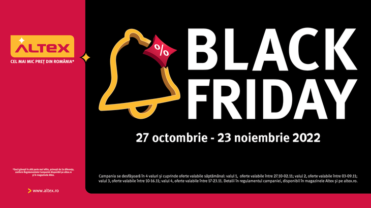 COMUNICAT. Black Friday la Altex, în perioada 27 octombrie – 23 noiembrie! Patru săptămâni de oferte şi super reduceri, în magazinele fizice şi online! 