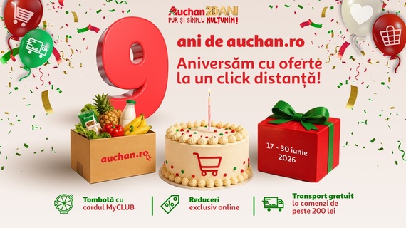 COMUNICAT. Auchan.ro sărbătoreşte 9 ani de cumpărături online: 10 milioane de produse livrate către clienţi doar anul trecut