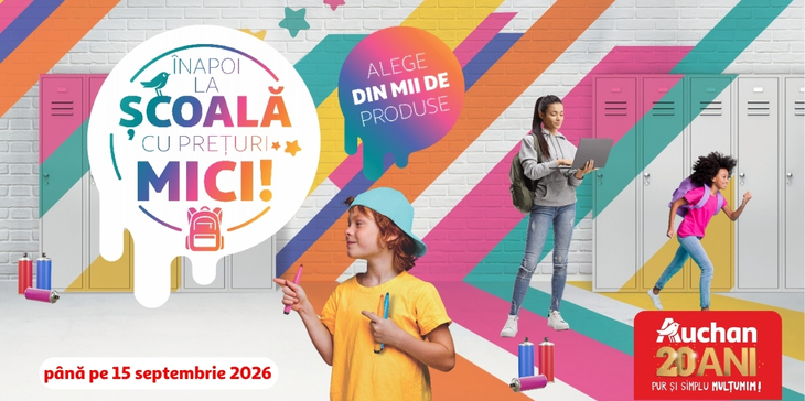 COMUNICAT. Back to School la Auchan: peste 2.000 de articole pentru şcoală la preţuri mici, colecţii în tendinţe şi o campanie de reciclare cu reduceri la rechizite 