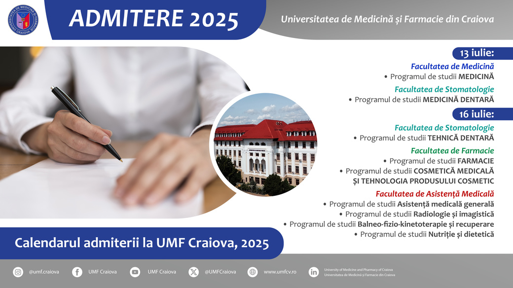 UMF Craiova anunţă calendarul concursului de admitere 2025